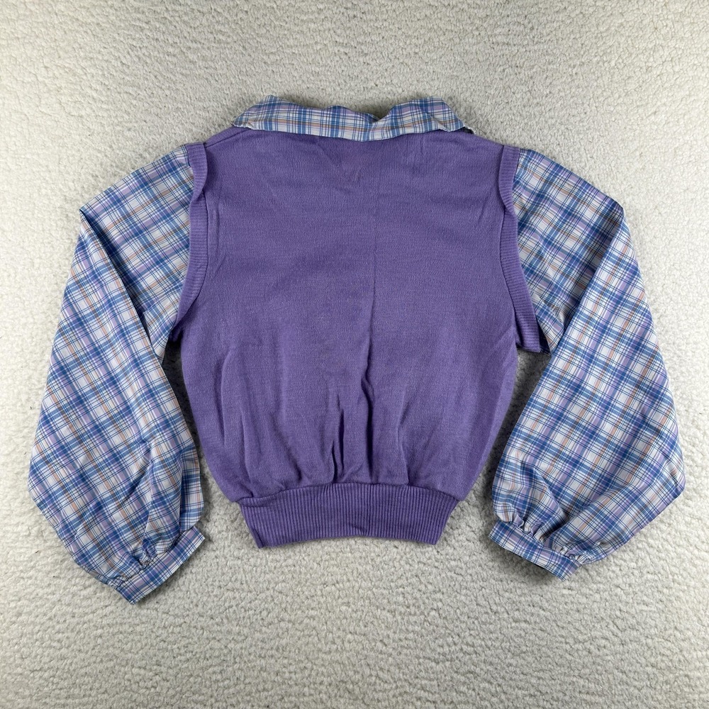 Vintage COOKIE'S CORNER Sweater Womens 14 Plaid Collar Balloon Sleeve 70s 80s - Picture 7 of 11